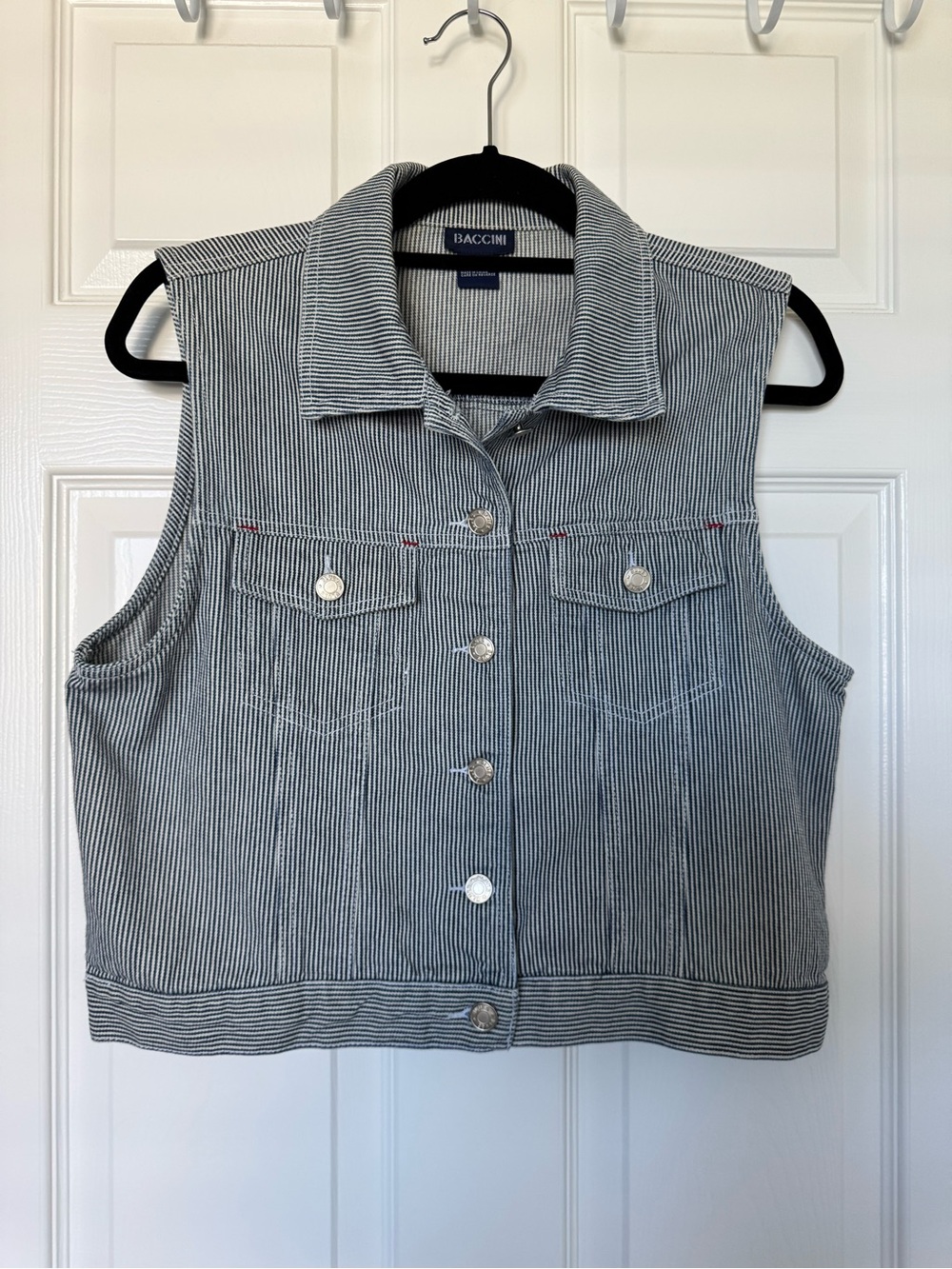 Baccini Striped Sleeveless Denim Vest - Navy & White